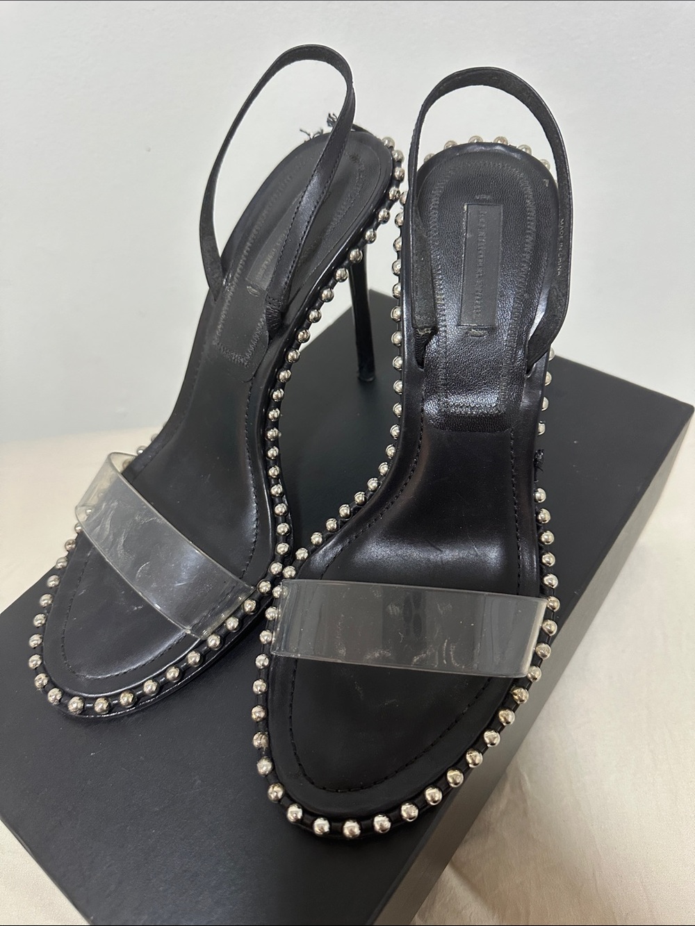 Alexander Wang Black Stud-Trim Slingback Heels with Clear Strap